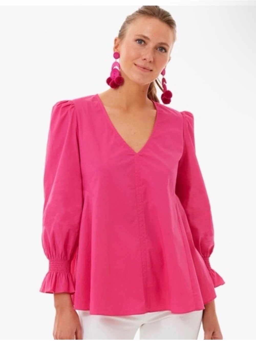 Pomander Place Hot Pink V-Neck Puff Sleeve Tunic